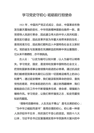 【党史教育演讲稿】学习党史守初心砥砺前行担使命