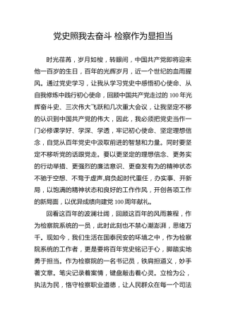 【党史教育演讲稿】党史照我去奋斗检察作为显担当