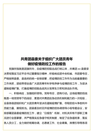 共青团县委关于组织广大团员青年做好疫情防控工作的报告