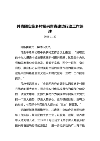 共青团实施乡村振兴青春建功行动工作综述（20211122）