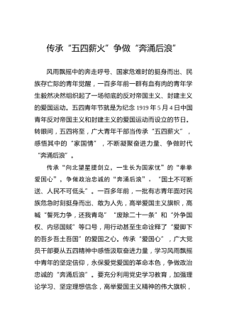 传承“五四薪火”争做“奔涌后浪”