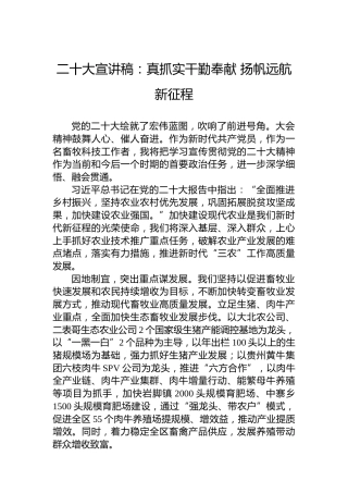 二十大宣讲稿：真抓实干勤奉献扬帆远航新征程（20221219）（盛会）