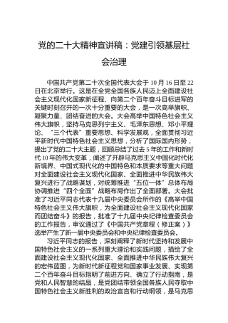 党的二十大精神宣讲稿：党建引领基层社会治理（20221222）（盛会）