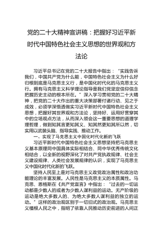 党的二十大精神宣讲稿：把握好习近平新时代中国特色社会主义思想的世界观和方法论（20221202）（盛会）