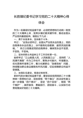 长胜镇纪委书记学习党的二十大精神心得体会（20221020）