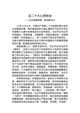 长宁县委常委、政法委书记谈二十大心得体会（20221021）