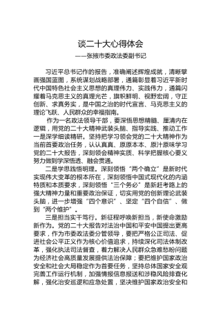 张掖市委政法委副书记谈二十大心得体会（20221022）