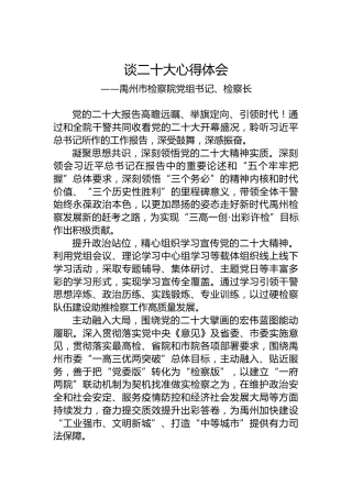 禹州市检察院党组书记、检察长谈二十大心得体会（20221021）