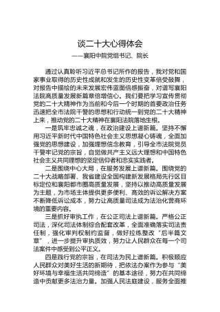 襄阳中院党组书记、院长谈二十大心得体会（20221018）