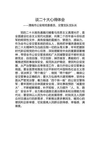 渭南市公安局党委委员、交警支队支队长谈二十大心得体会（20221018）