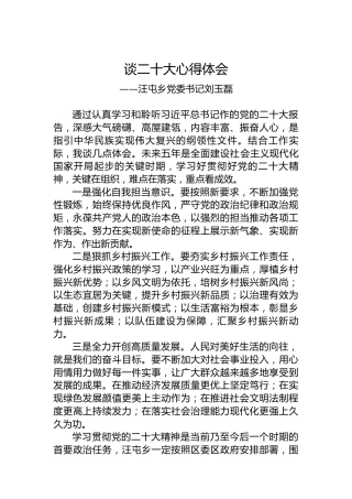 汪屯乡党委书记刘玉磊：谈二十大心得体会（20221016）