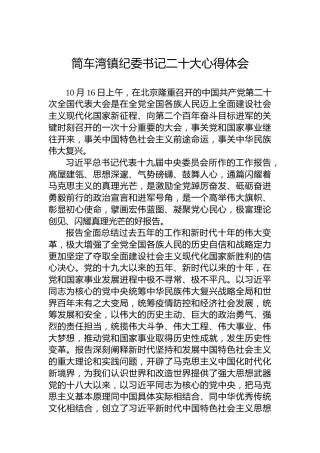 筒车湾镇纪委书记二十大心得体会（20221021）