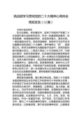 统战部学习贯彻党的二十大精神心得体会简短发言（52篇）