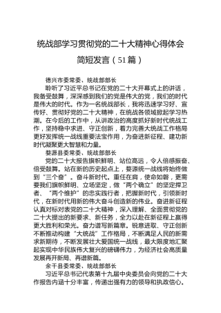 统战部学习贯彻党的二十大精神心得体会简短发言（51篇）