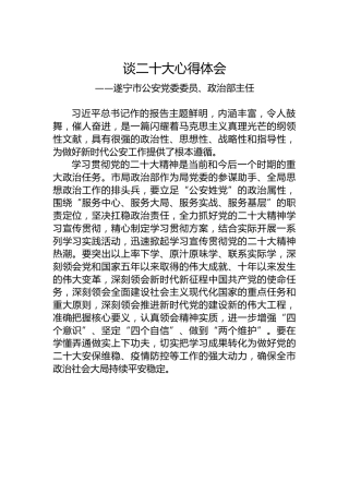 遂宁市公安党委委员、政治部主任谈二十大心得体会（202210221）
