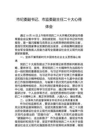 市纪委副书记、市监委副主任二十大心得体会（20221019）