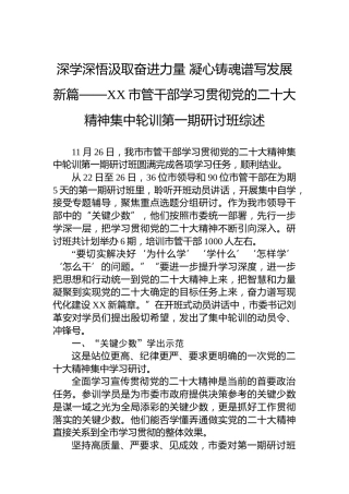 深学深悟汲取奋进力量凝心铸魂谱写发展新篇——XX市管干部学习贯彻党的二十大精神集中轮训第一期研讨班综述（20221128）（盛会）