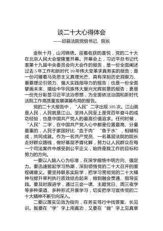 邱县法院党组书记、院长谈二十大心得体会（20221022）