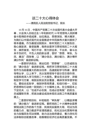 清苑区人民法院党组书记、院长谈二十大心得体会（20221018）