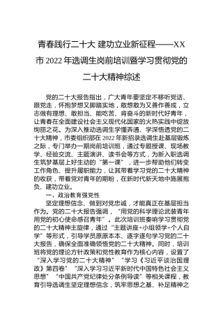青春践行二十大建功立业新征程——XX市2022年选调生岗前培训暨学习贯彻党的二十大精神综述（20221115）（盛会）