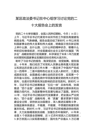 某区政法委书记在中心组学习讨论党的二十大报告会上的发言