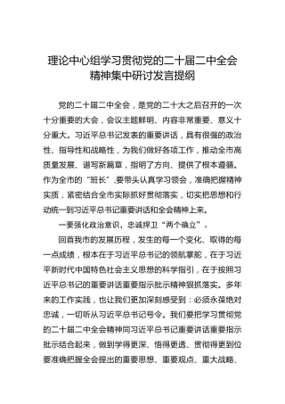 理论中心组学习贯彻党的二十届二中全会精神集中研讨发言提纲