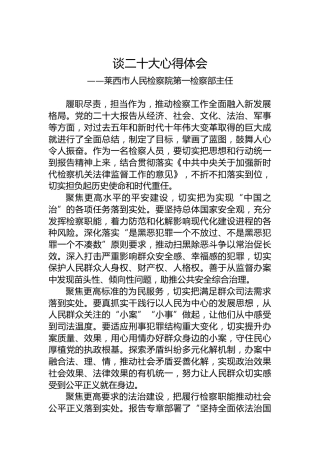 莱西市人民检察院第一检察部主任谈二十大心得体会（20221021）