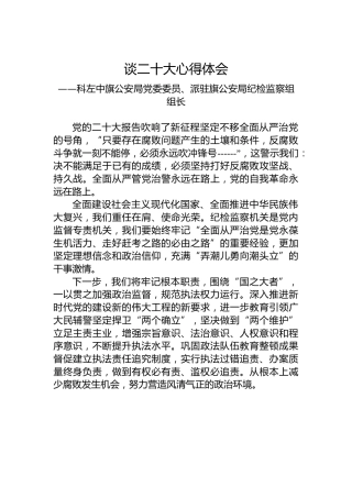 科左中旗公安局党委委员、派驻旗公安局纪检监察组组长谈二十大心得体会（20221024）