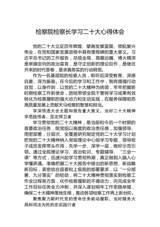 检察院检察长学习二十大心得体会（盛会）