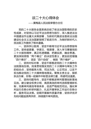 黄梅县人民法院审管办主任谈二十大心得体会（20221025）