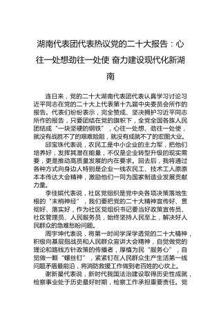 湖南代表团代表热议党的二十大报告：心往一处想劲往一处使奋力建设现代化新湖南（20221020）