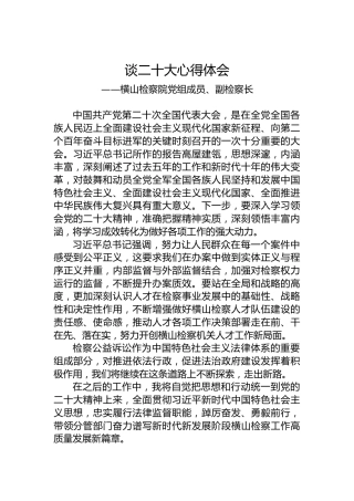 横山检察院党组成员、副检察长谈二十大心得体会（20221020）