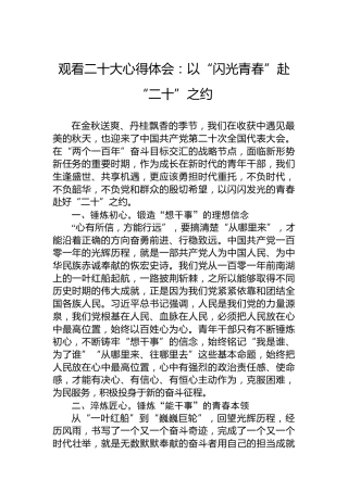 观看二十大心得体会：以“闪光青春”赴“二十”之约