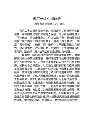 恩施市法院党组书记、院长谈二十大心得体会（20221020）