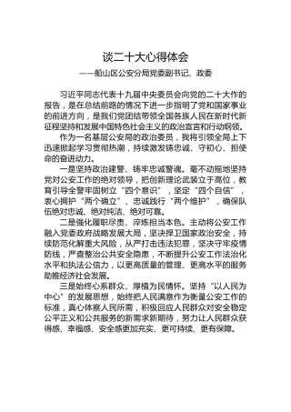 船山区公安分局党委副书记、政委谈二十大心得体会（20221022）