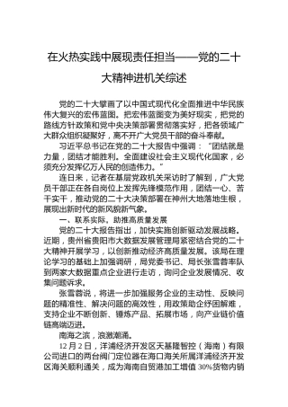 在火热实践中展现责任担当——党的二十大精神进机关综述（20221204）（盛会）