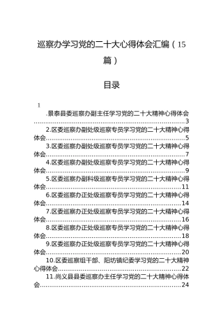 巡察办学习党的二十大心得体会汇编（15篇）（盛会）