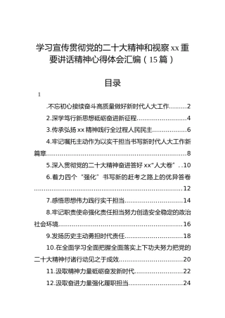 学习宣传贯彻党的二十大精神和视察xx重要讲话精神心得体会汇编（15篇）（盛会）