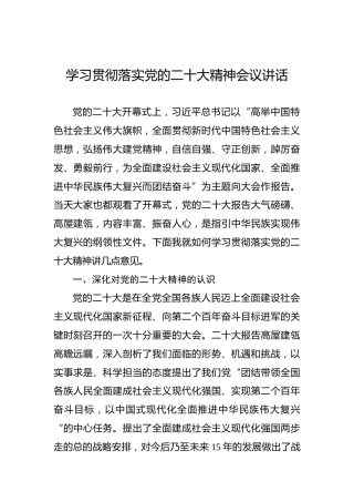 学习贯彻落实党的二十大精神会议讲话