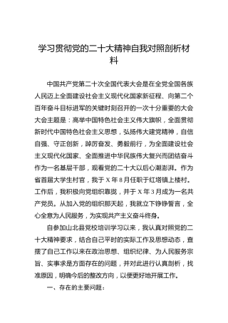 学习贯彻党的二十大精神自我对照剖析材料