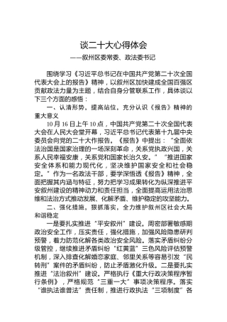 叙州区委常委、政法委书记谈二十大心得体会（20221019）