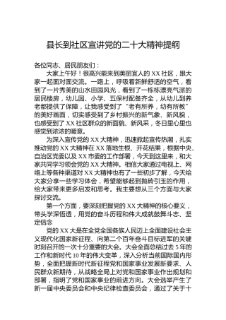 县长到社区宣讲党的二十大精神提纲（盛会）
