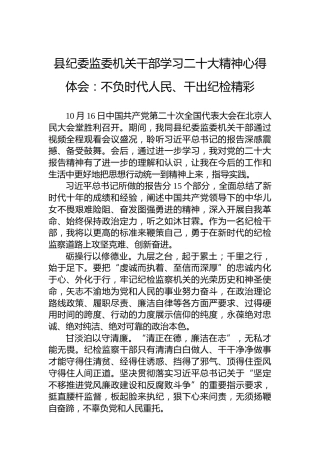 县纪委监委机关干部学习二十大精神心得体会：不负时代人民、干出纪检精彩（20221019）