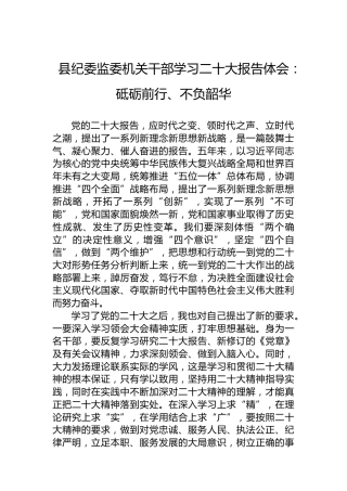 县纪委监委机关干部学习二十大报告体会：砥砺前行、不负韶华（20221020）