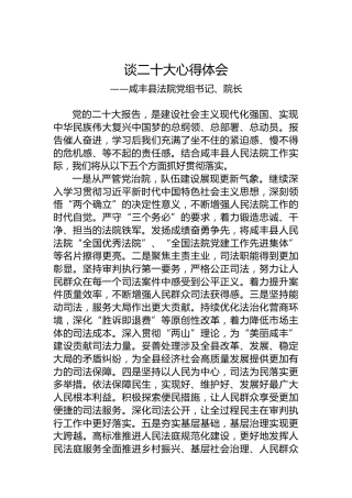 咸丰县法院党组书记、院长谈二十大心得体会（20221020）