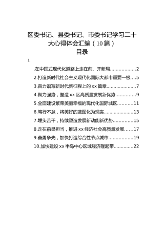 区委书记、县委书记、市委书记学习二十大心得体会汇编（10篇）（盛会）