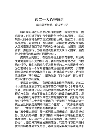 屏山县委常委、政法委书记谈二十大心得体会（20221021）