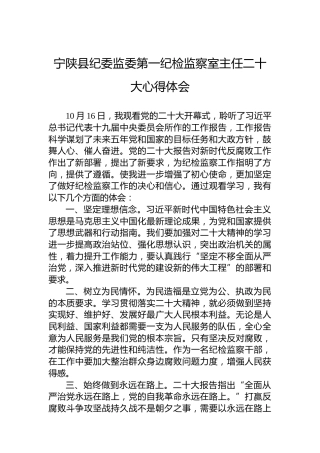 宁陕县纪委监委第一纪检监察室主任二十大心得体会（20221018）