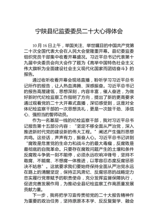 宁陕县纪监委委员二十大心得体会（20221018）