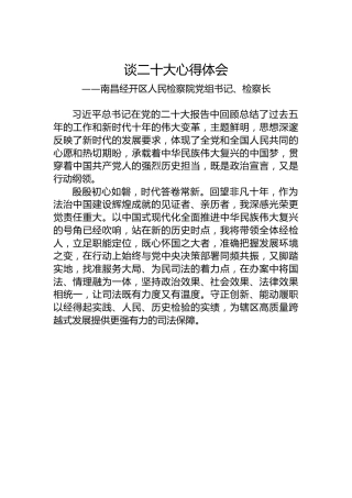 南昌经开区人民检察院党组书记、检察长谈二十大心得体会（20221026）